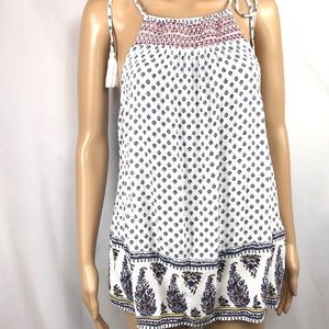 Old Navy Tank Tassels Flowered Blue White Red XS
